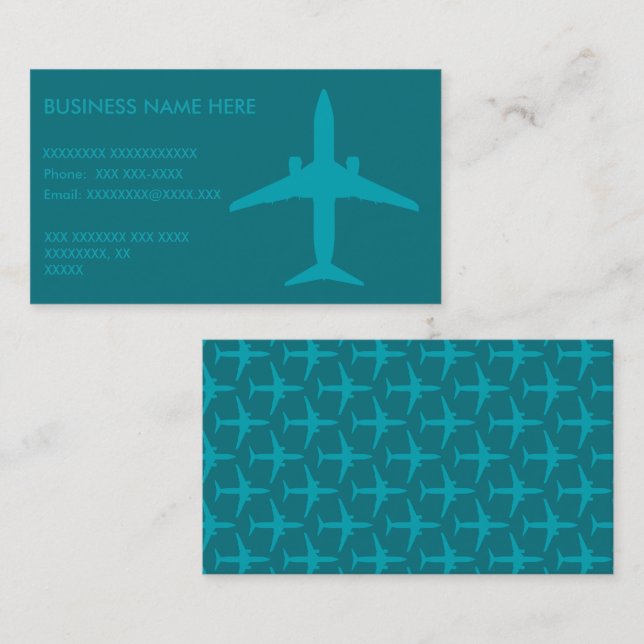 Graphic Airplane in Aqua Blue Business Card (Front/Back)