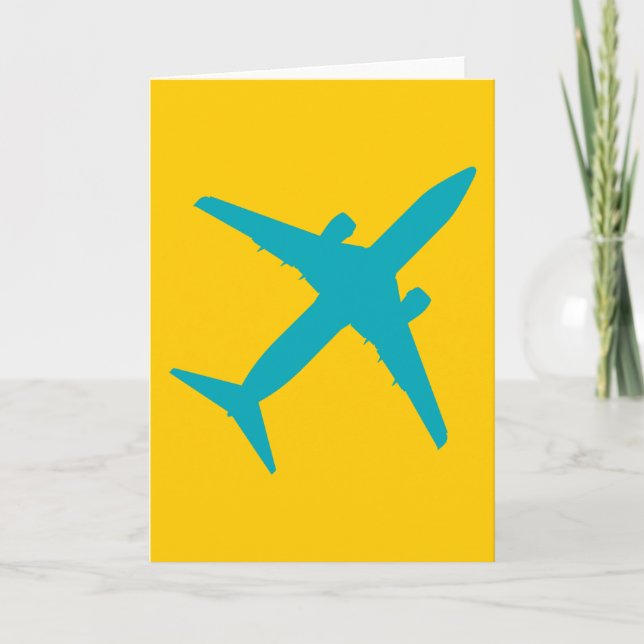 Graphic Airplane in Aqua Blue Card (Front)
