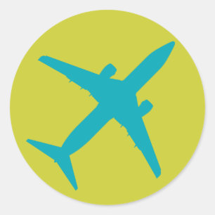 Graphic Airplane in Aqua Blue Classic Round Sticker