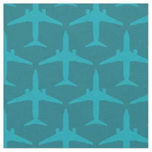 Graphic Airplane in Aqua Blue Fabric