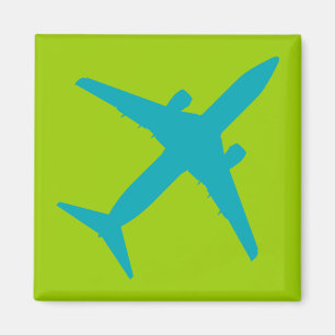Graphic Airplane in Aqua Blue Magnet