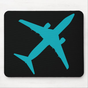 Graphic Airplane in Aqua Blue Mouse Pad