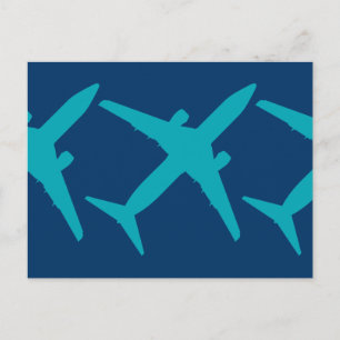 Graphic Airplane in Aqua Blue Postcard