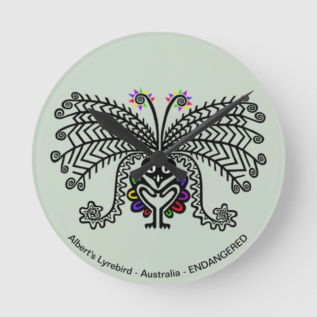 Graphic - Albert's  LyreBIRD - Aussie wildlife Round Clock (Front)