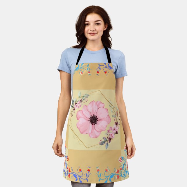 Graphic Art, Bright Spring Floral Illustration Apron (Worn)