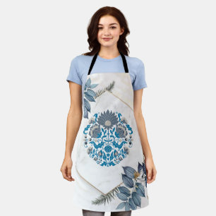 Graphic Art, Bright Teal Mandala Illustration Apron