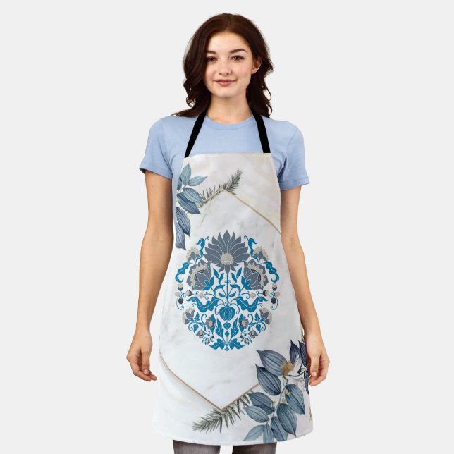 Graphic Art, Bright Teal Mandala Illustration Apron (Worn)