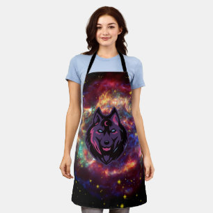 Graphic Art, Cosmic Purple Wolf Illustration Apron