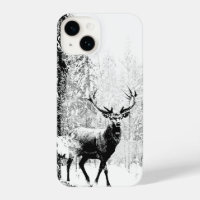 Graphic Art Deer Stag Animal Forest Trees Winter 