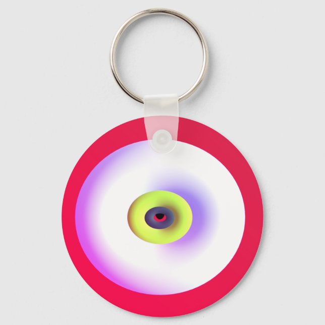 Graphic art globes design lime green red white keychain (Front)
