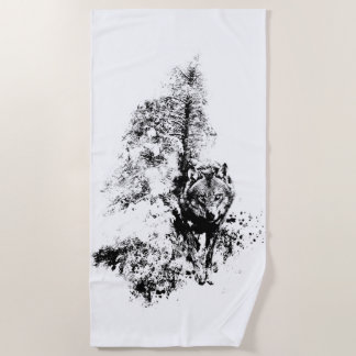 Graphic Art Grey Wolf Wildlife Animal Nature Beach Towel