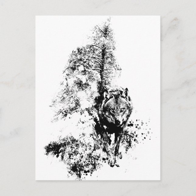 Graphic Art Grey Wolf Wildlife Animal Nature Postcard (Front)