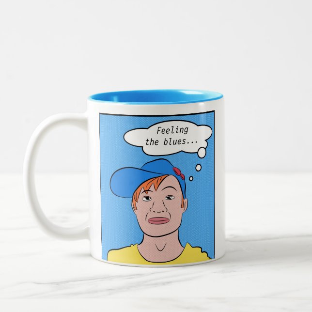 Graphic Art: Guy with Cap & Customisable Message Two-Tone Coffee Mug (Left)