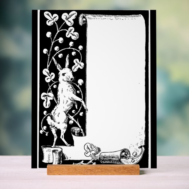 Graphic art rabbit and scroll acrylic sign (Neutral)