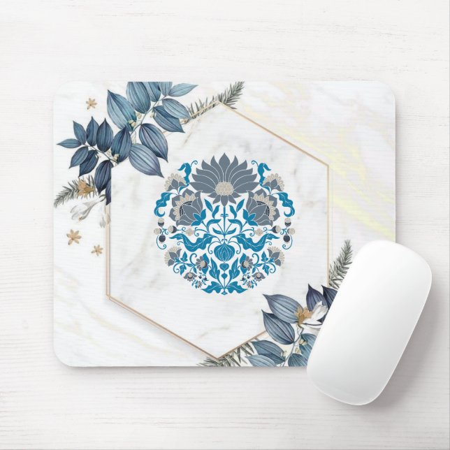 Graphic Art, Teal Illustration Floral Mandala Mouse Pad (With Mouse)