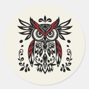 Graphic Art Tribal Boho Owl Bird Wildlife  Classic Round Sticker
