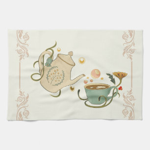 Graphic Artwork, Beige Tea Time Kitchen Towel