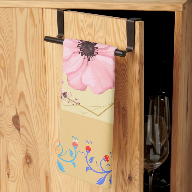 Graphic Artwork, Pink and Blue Spring Flowers Kitchen Towel (Thirds Fold)