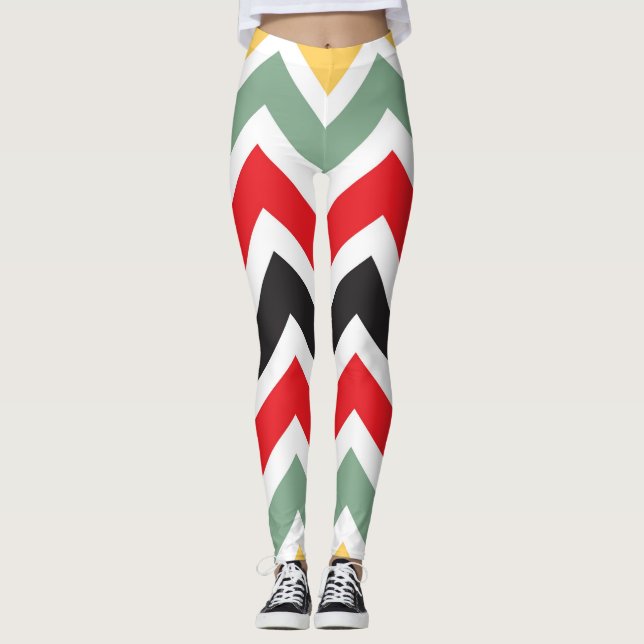Graphic Autumn Colours Chevron Pattern Leggings (Front)