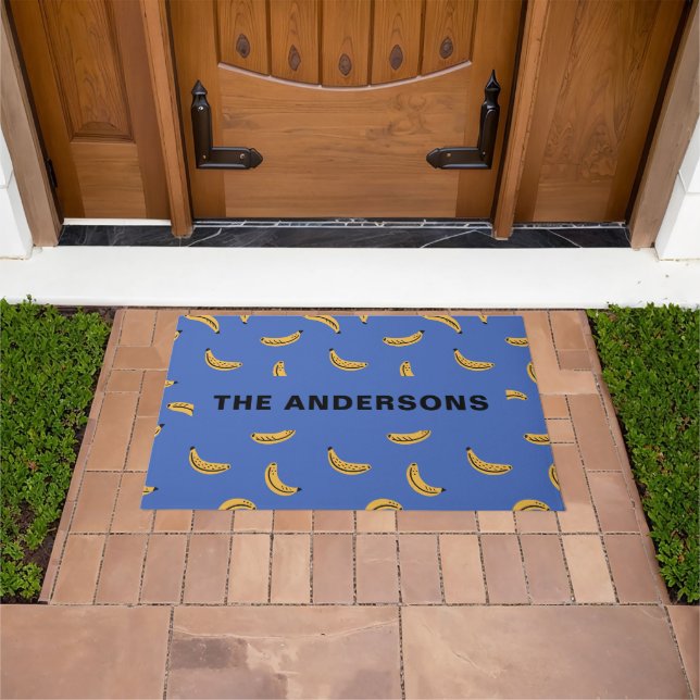 Graphic bananas - tropical fruit personalized name doormat (Outdoor)