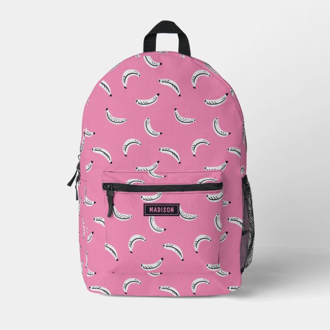 Graphic bananas - tropical fruit personalized name printed backpack (Front)