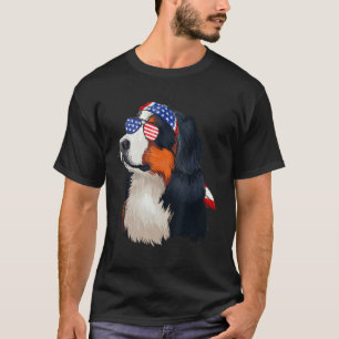 Graphic Bernese Mountain American Flag Dog July 4t T-Shirt