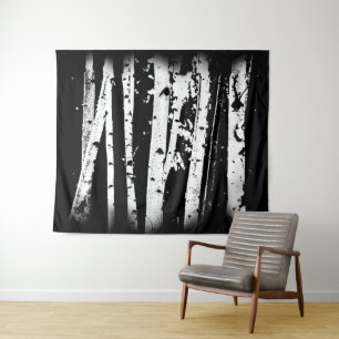 Graphic Black and White Birch Tree Forest Rustic Tapestry