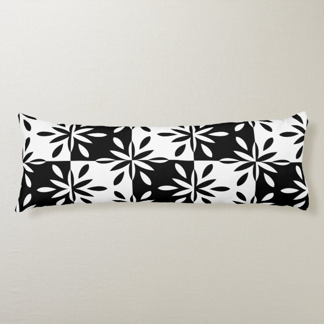 Graphic Black and White Geometric Flower Pattern Body Pillow (Front)