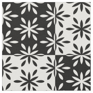 Graphic Black and White Geometric Flower Pattern Fabric