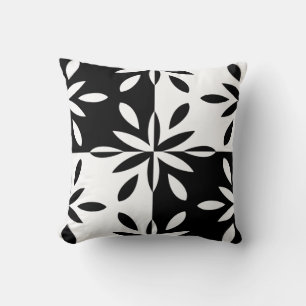 Graphic Black and White Geometric Flower Pattern Throw Pillow