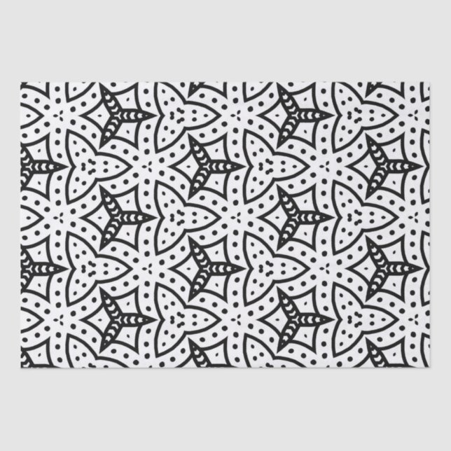 Graphic Black and White Line Art Digital Design  Tissue Paper (Front)