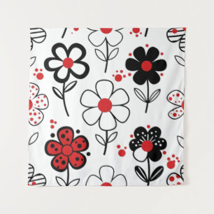 Graphic Black Flower Style Tapestry