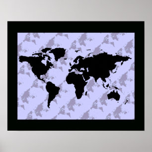 graphic black world map poster