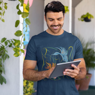 Graphic Blue Bird and Bird of Paradise T-Shirt