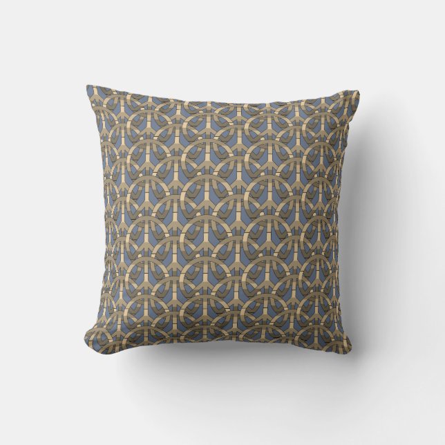 Graphic Blue Brown Sepia CND Peace Sign Pattern Throw Pillow (Front)