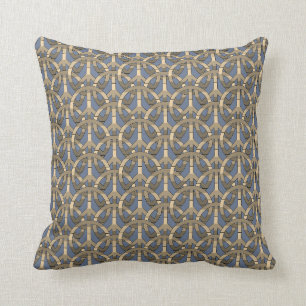 Graphic Blue Brown Sepia CND Peace Sign Pattern Throw Pillow