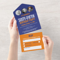 Graphic blue orange photo circles 65th Birthday