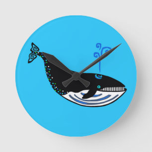Graphic Blue WHALE - Ocean blue - Wildlife Round Clock