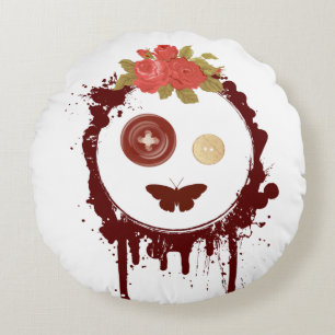Graphic Button Eyes Face Round Pillow