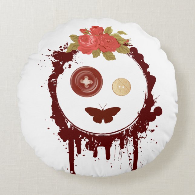 Graphic Button Eyes Face Round Pillow (Front)