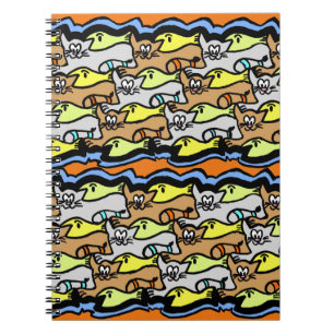 Graphic Cats and Fish Cartoon Spiral Notebook