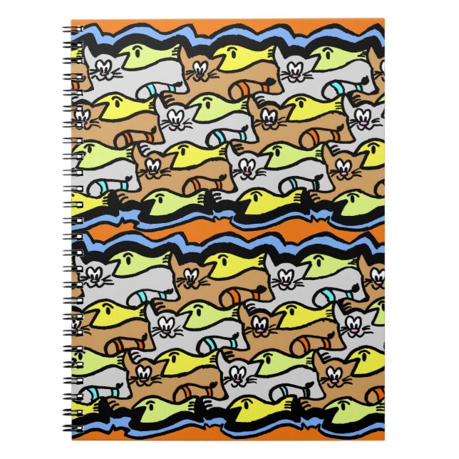 Graphic Cats and Fish Cartoon Spiral Notebook (Front)