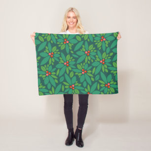 Graphic Christmas Holly Fleece Blanket