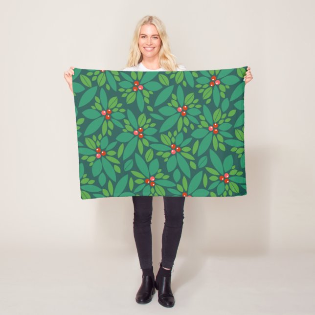 Graphic Christmas Holly Fleece Blanket (In Situ)
