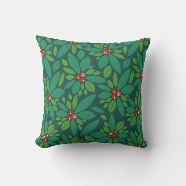 Graphic Christmas Holly Throw Pillow (Front)