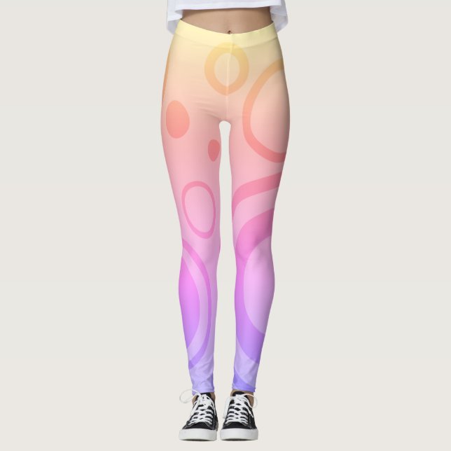 GRAPHIC CIRCLE PATTERN PINK ORANGE OMBRE LEGGINGS (Front)