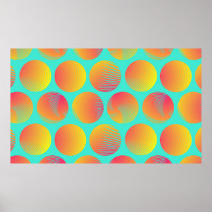 graphic circles seamless pattern in orange blue sh poster
