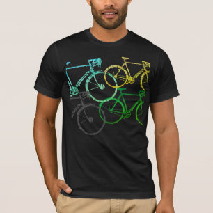 Graphic Colour Bikes Bicycles on Black T-Shirt