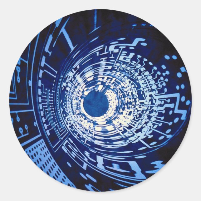 Graphic computer circuit tunnel classic round sticker (Front)