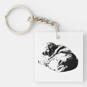 Graphic Curl Dog Provides Peace On Winter Journeys Keychain